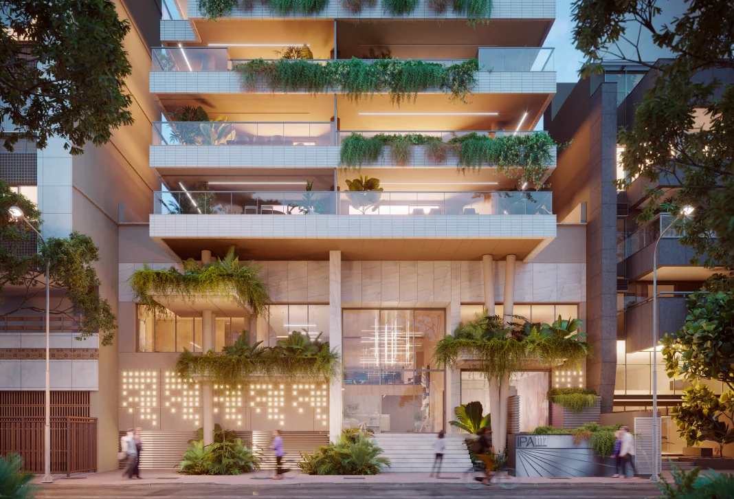Entrada principal do IPA Studios Design, empreendimento de 190 studios e gardens em Ipanema RJ