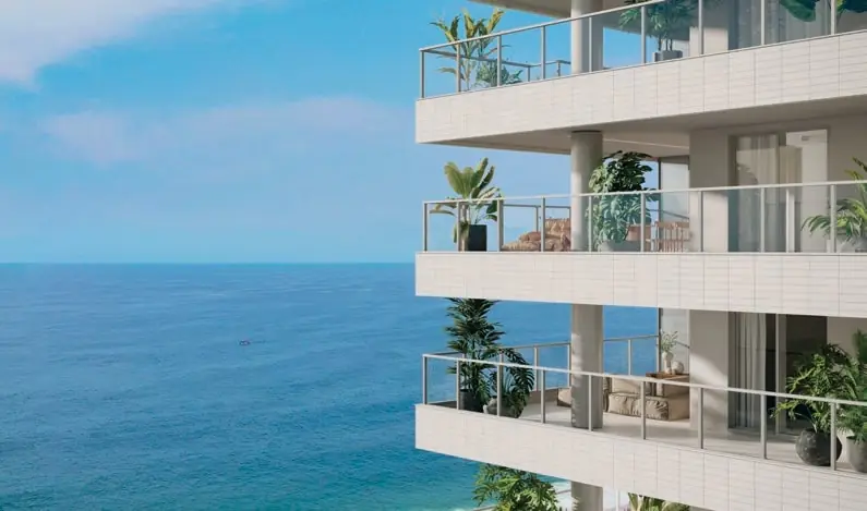 Vista aérea do IPA Studios Design no coração de Ipanema, próximo à praia e comércio local