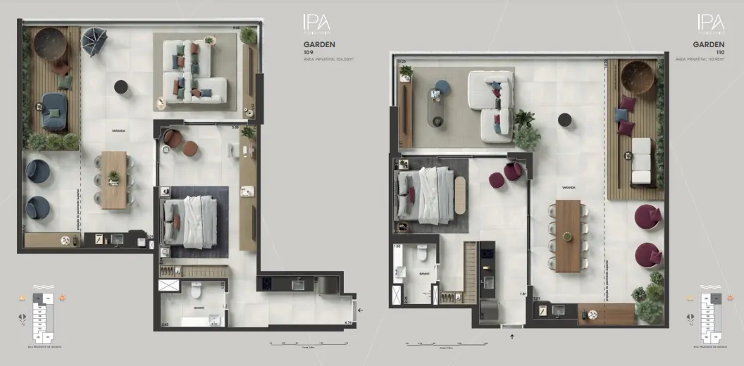 Apartamento studio 55m² com vista para Morro Dois Irmãos no IPA Studios Design