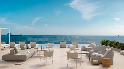 Academia exclusiva do IPA Studios Design com vista panorâmica para praia de Ipanema e Leblon