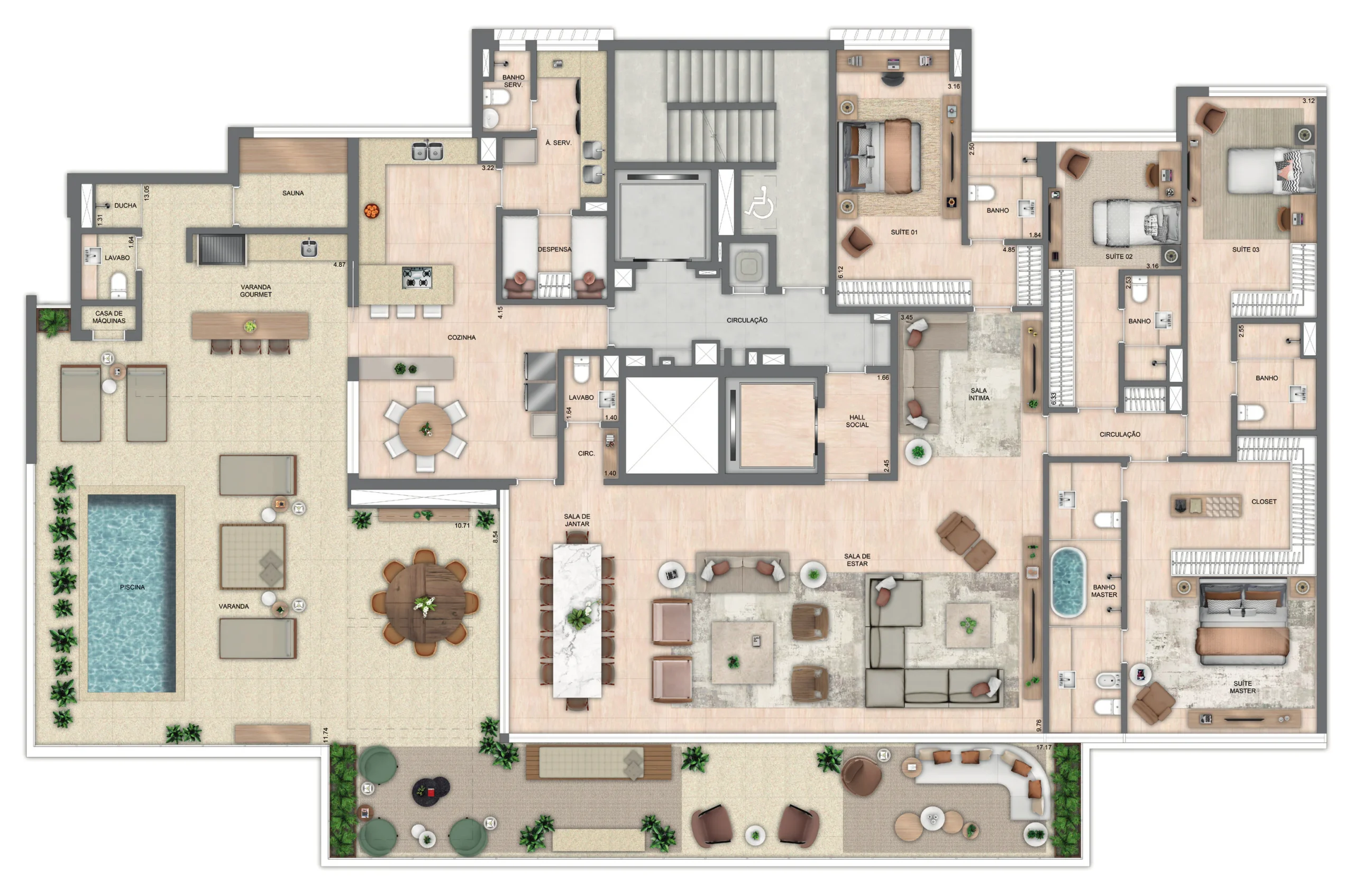 Atlântico Golf suíte do apartamento decorado com acabamento sofisticado e ambiente confortável.