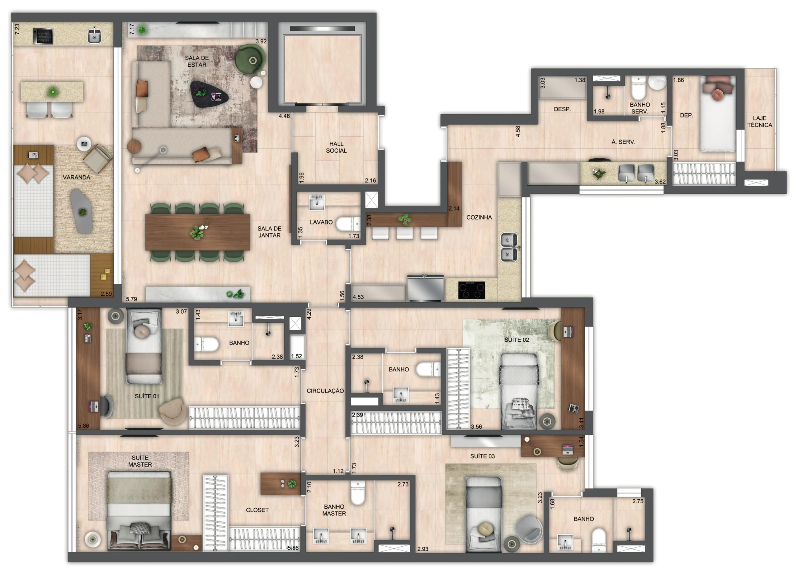 Atlântico Golf varanda gourmet de apartamento residencial preparada para receber convidados.
