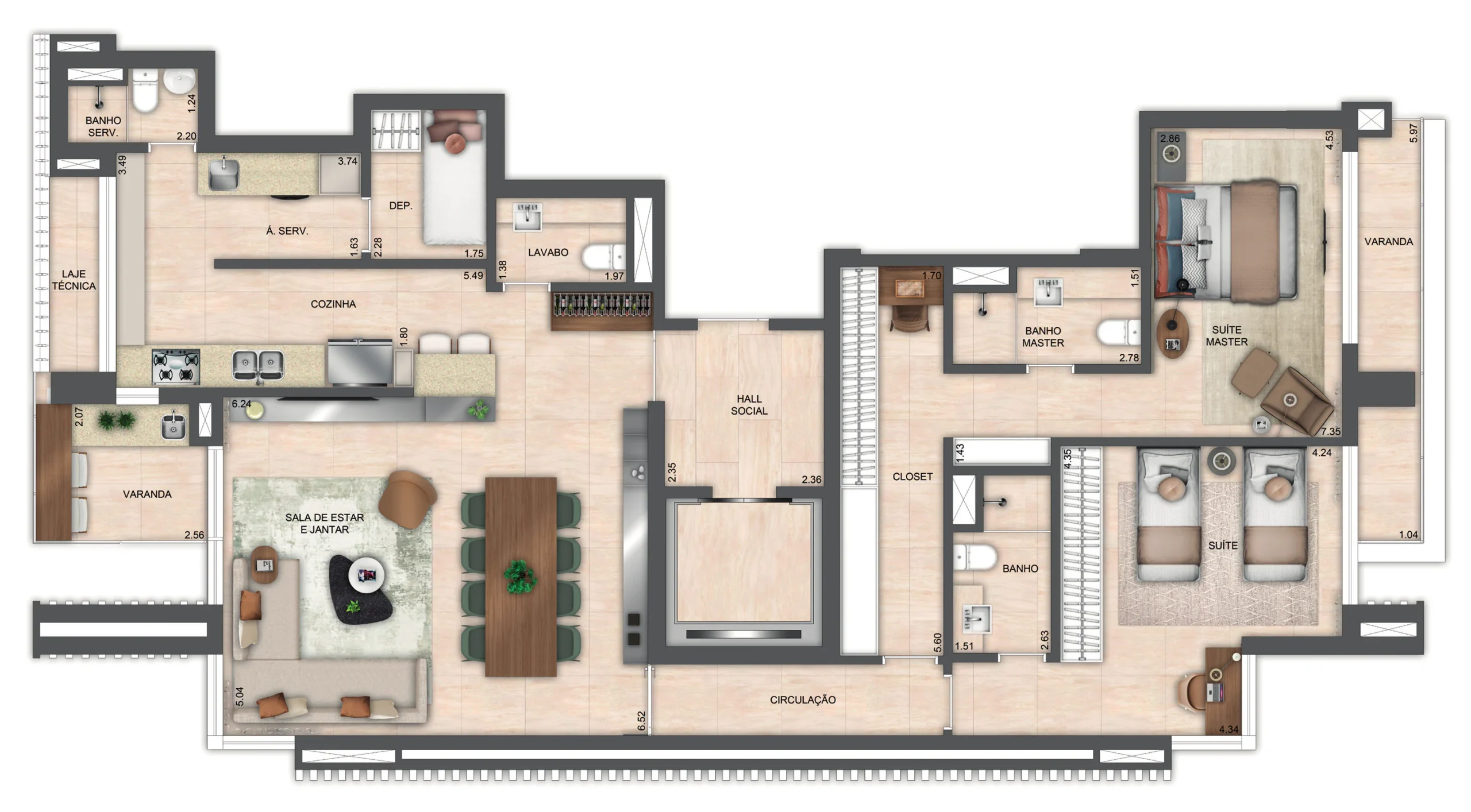 Atlântico Golf banheiro moderno do apartamento com revestimentos e metais sofisticados.