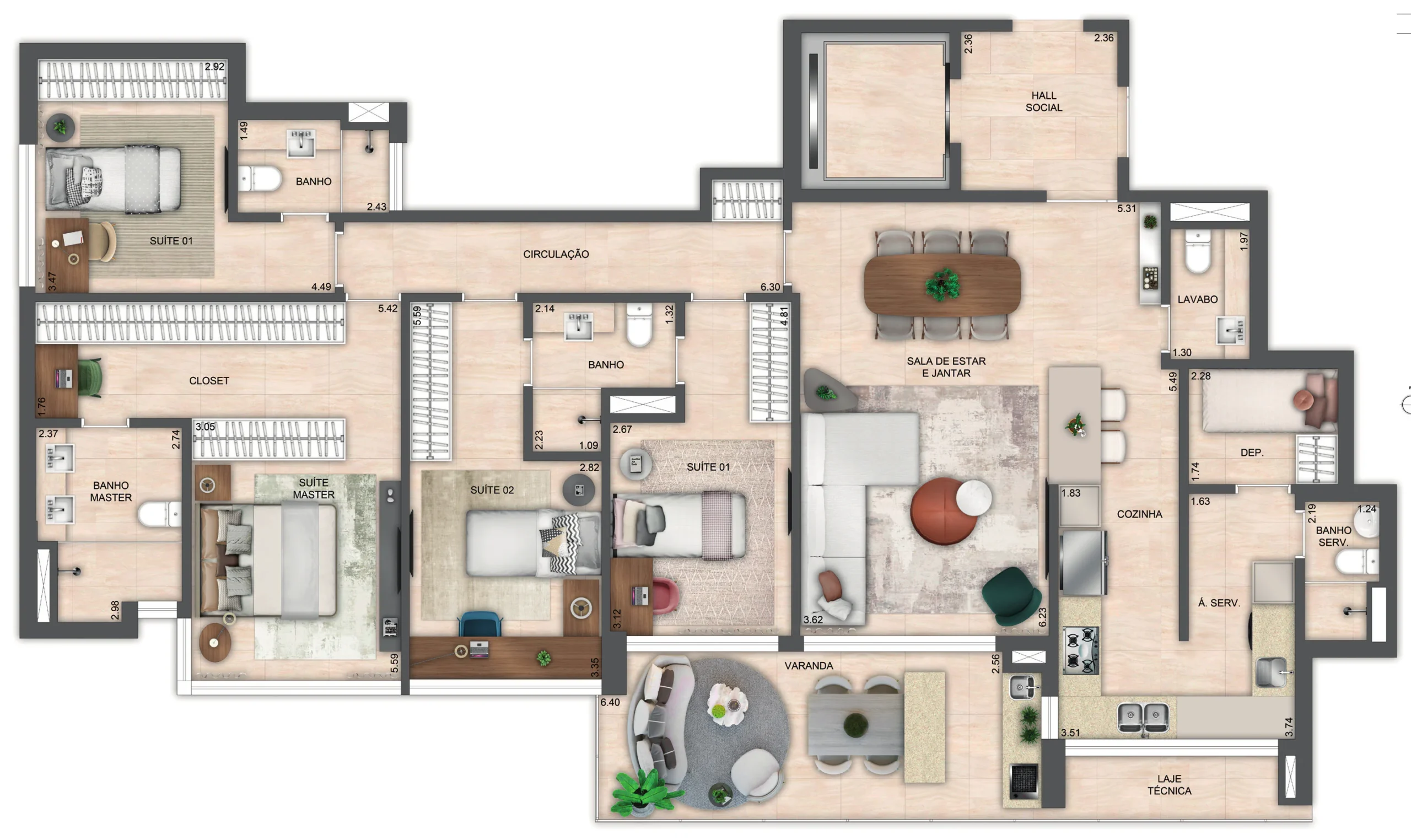 Atlântico Golf planta de apartamento residencial com distribuição funcional dos ambientes.