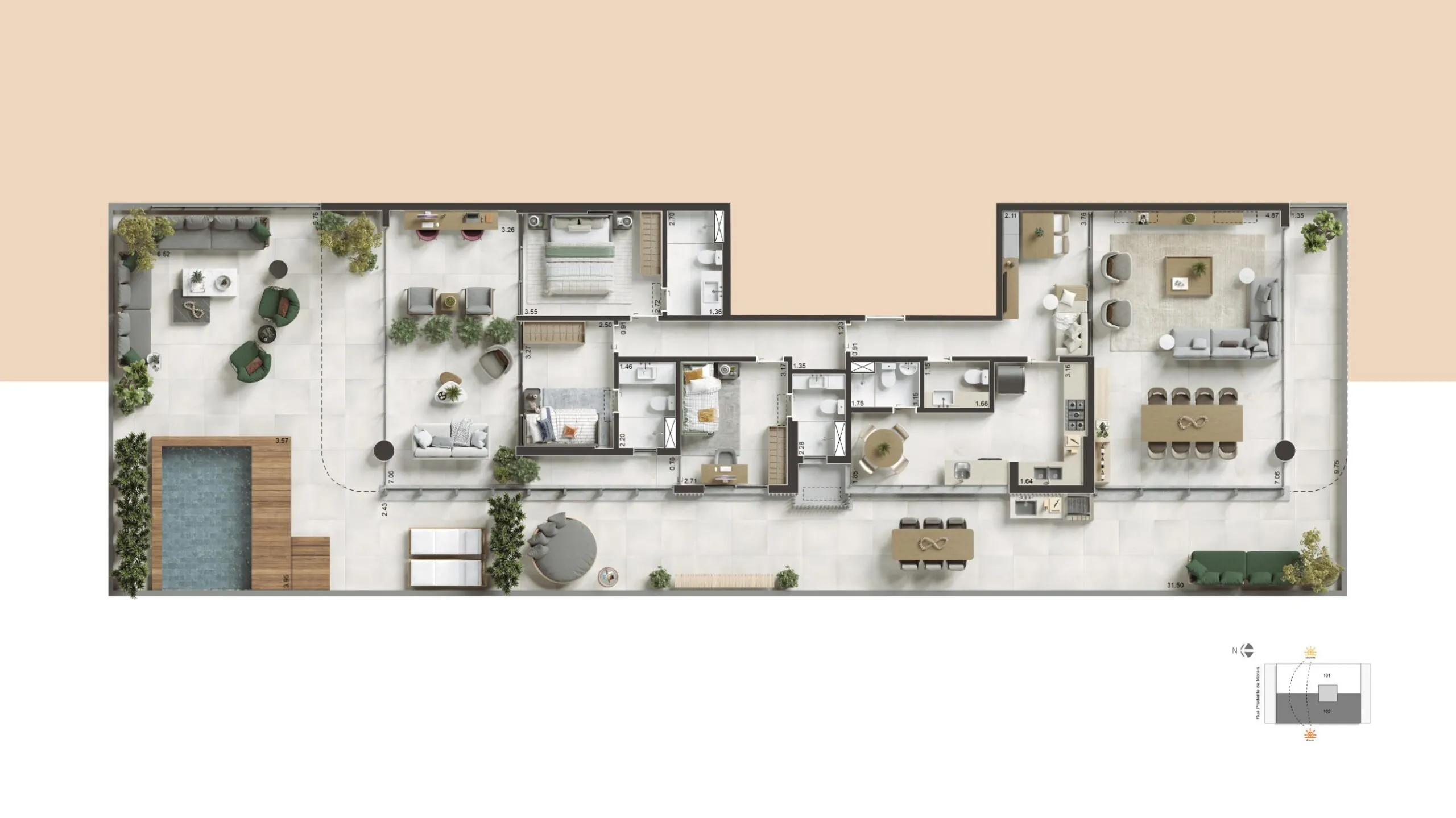 Vista Ipanema Residencial, academia equipada com esteiras, pesos e área de alongamento com iluminação natural.