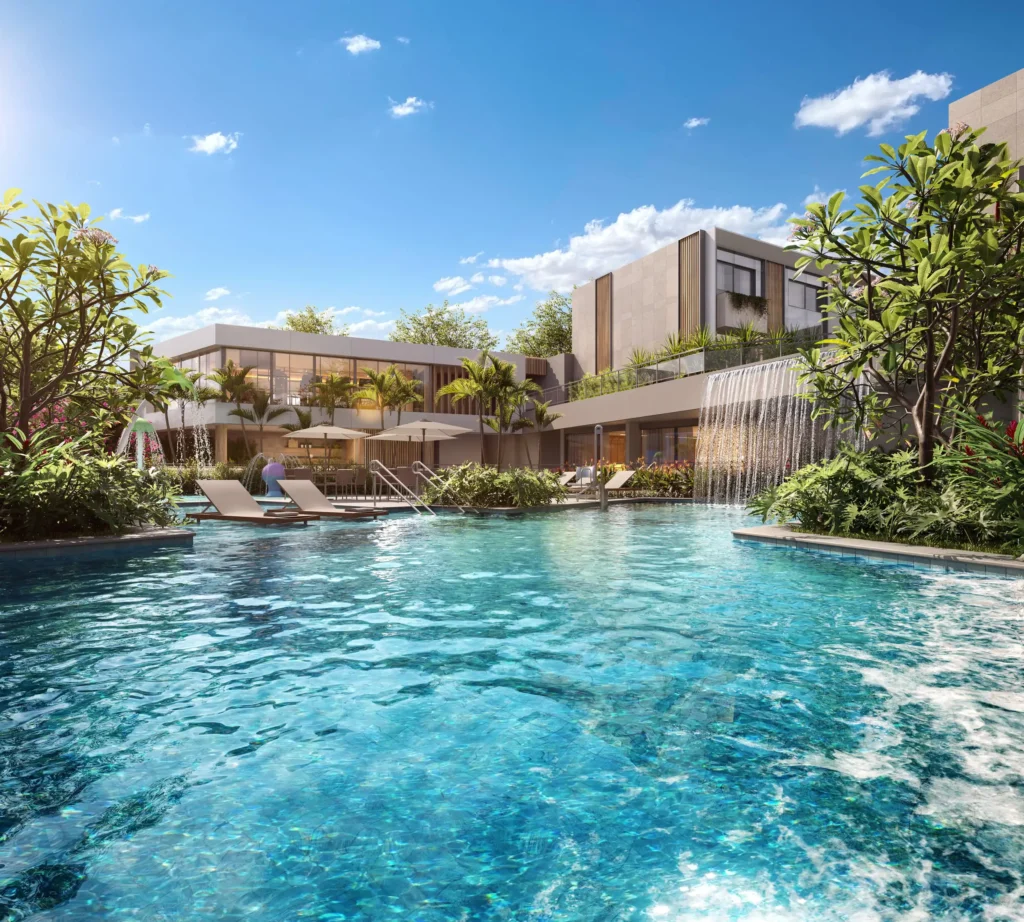 Aqua Village Residence Club fachada moderna no Catete, Rio de Janeiro, com design contemporâneo e áreas verdes.
