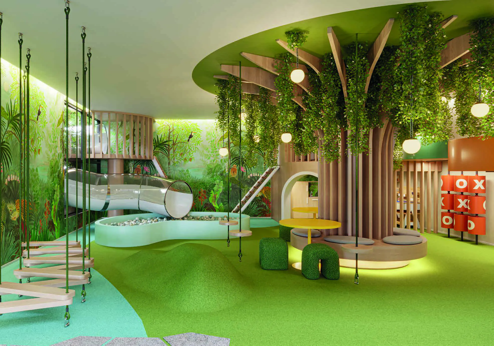 Aqua Village Residence Club área de bem-estar com academia, sauna e sala de repouso.
