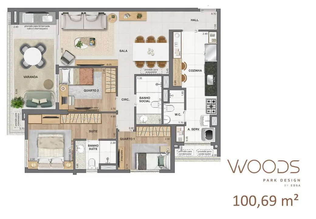 Woods Park Design ambiente interno com acabamento sofisticado