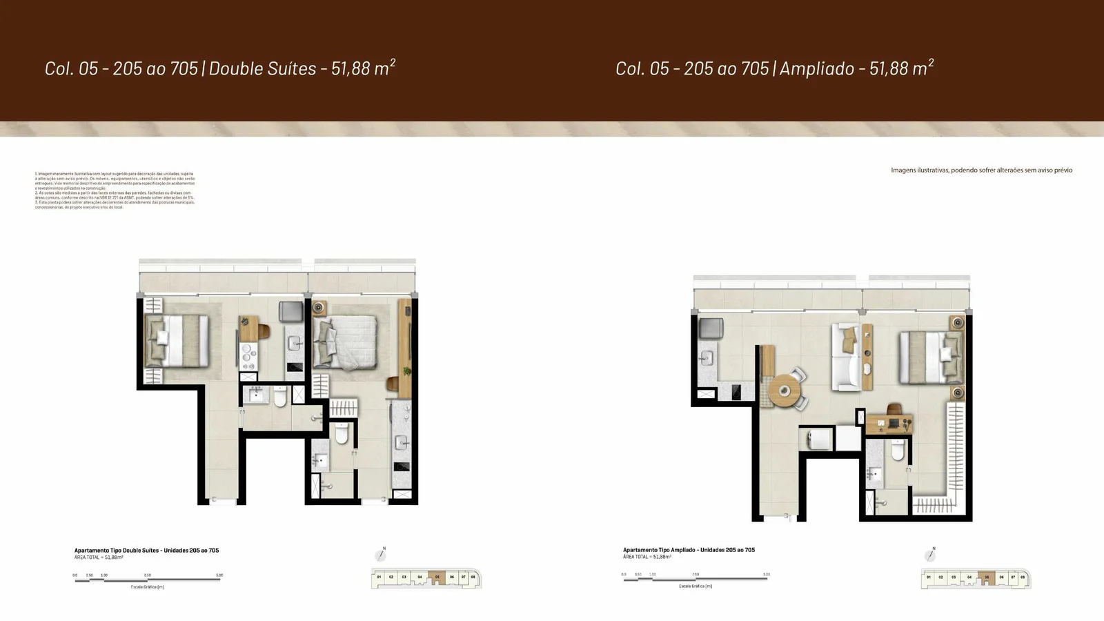 Stay Ludolf Leblon, studio decorado com cama de casal, bancada de trabalho e armários embutidos.
