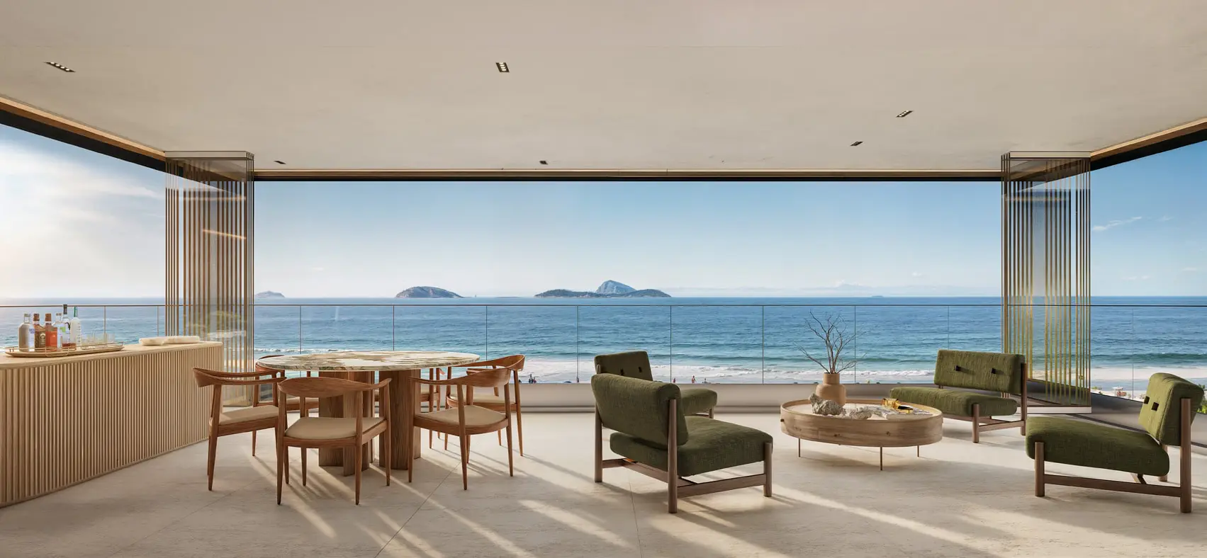 Piscina com borda infinita e vista para a praia no Mar Delfim Moreira.