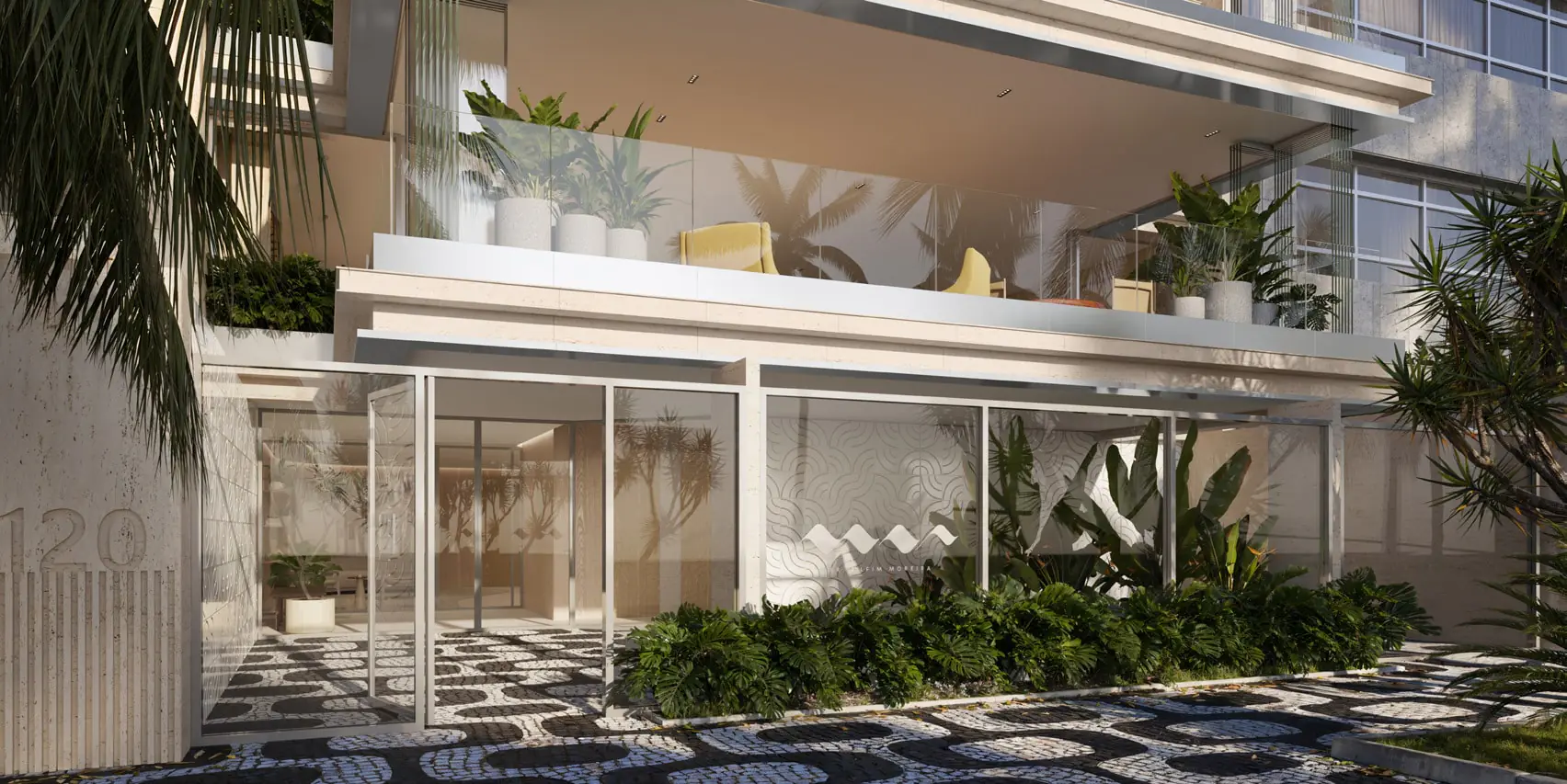 Arquitetura moderna e acabamento de alto padrão do residencial Mar Delfim Moreira Leblon.