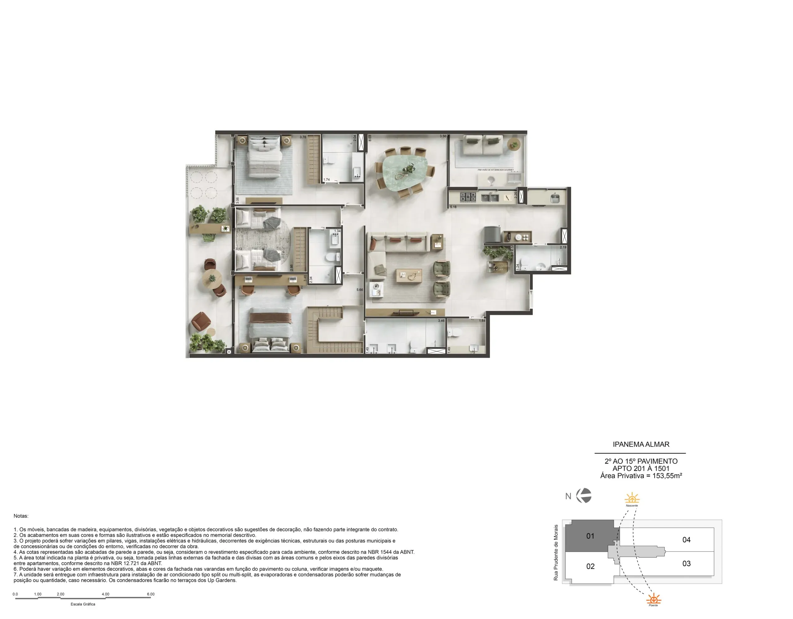 Quarto de hóspedes com iluminação natural no Ipanema Almar Residencial
