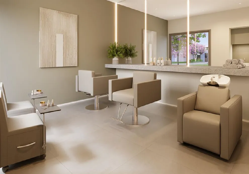 Apartamentos e Interiores Apartamento decorado do Breeze Inspire Residence com 2 quartos na Barra Olímpica RJ Sala integrada do Breeze Inspire Residence com iluminação natural e varanda Planta de apartamento do Breeze Inspire Residence com 3 quartos e suíte