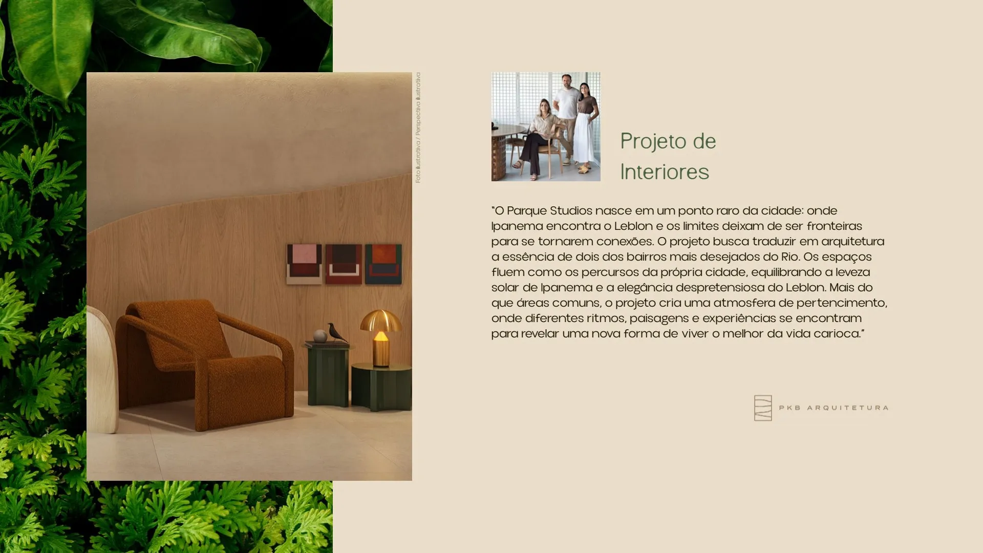 Parque Studios Ipanema: salão de festas decorado com mobiliário contemporâneo e iluminação cênica.