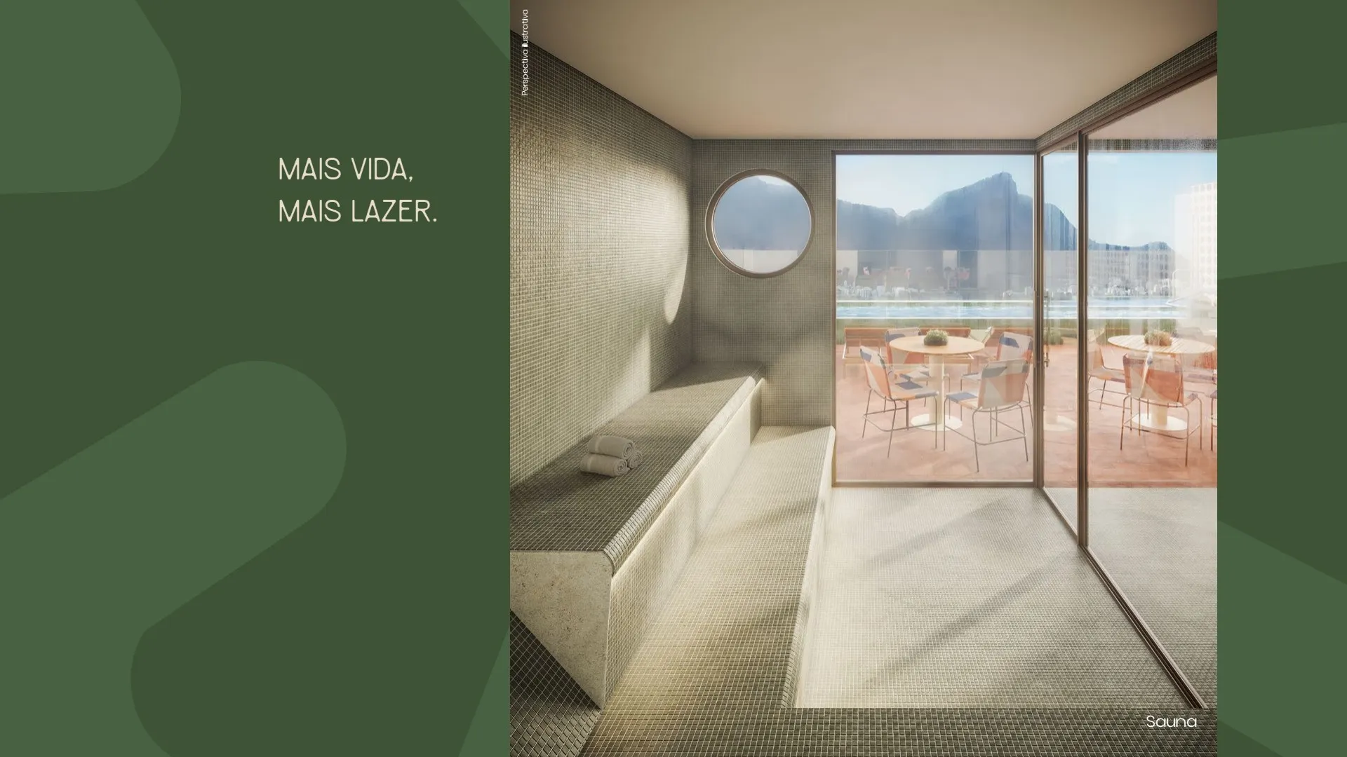 Parque Studios Ipanema: quarto com cama de casal, cabeceira estofada e vista para o pôr do sol.